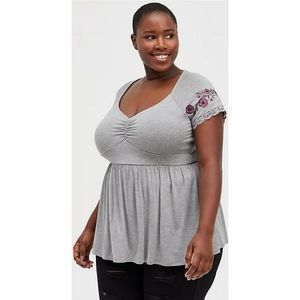 Torrid Babydoll Top - Super Soft Embroidered Heather
